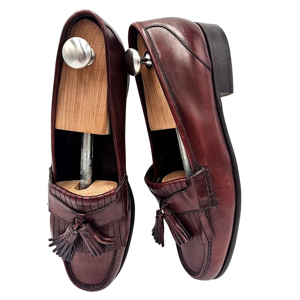 Vintage Bragano Cole Haan Italy 10.5 Burgundy Leather Dress Shoes Tassel Loafers - Picture 11 of 14